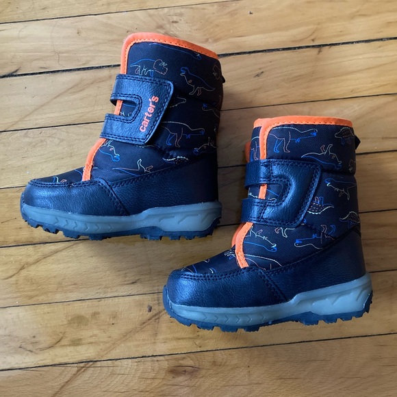 Baby size 6 carters Dino light up snow boots blue orange Velcro - Picture 1 of 6